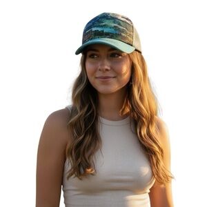 Montana Scene Mountains Lake Trees Foam Bill Mesh Back Trucker Hat NWT